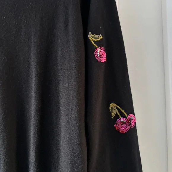 Kate Spade Sequin Cherries Black Cardigan Sweater Size L - Picture 14 of 16